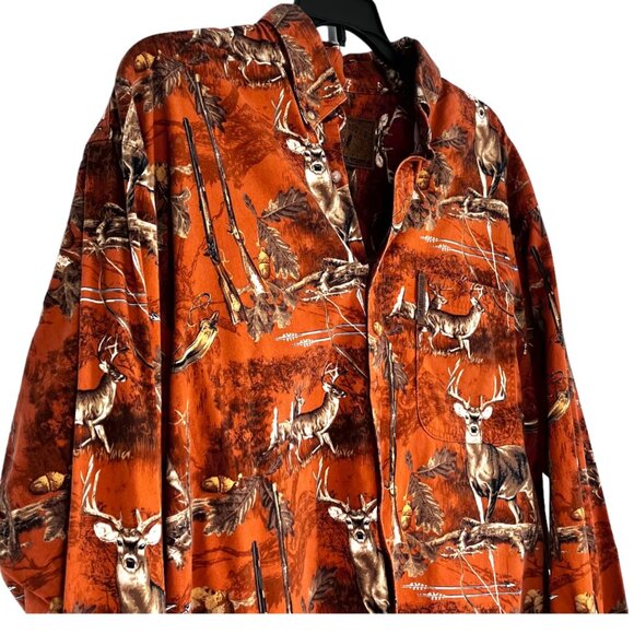 North River Outfitters M Orange Shirt Long Sleeve Button Up Buck Gun Arrows Camo - Picture 6 of 13